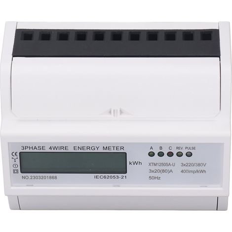 Compteur électrique triphasé 4 fils 7P, afficheur LCD numérique, rail DIN, moniteur de consommation d'énergie (1/5)