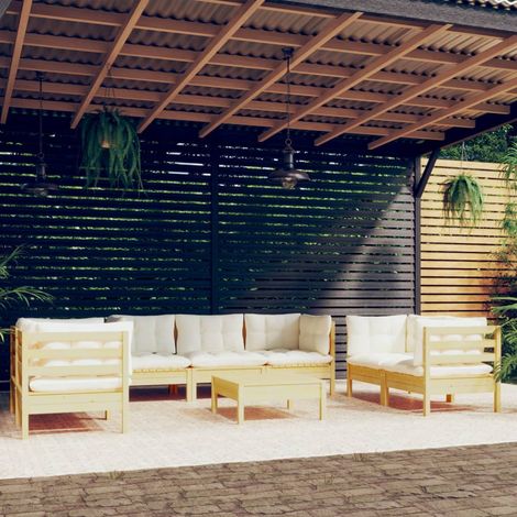 Salon de jardin 8 pcs,Mobilier de terrasse,Table et Chaise pour Relax avec coussins crème Bois de pin massif -YZ265869 (1/5)