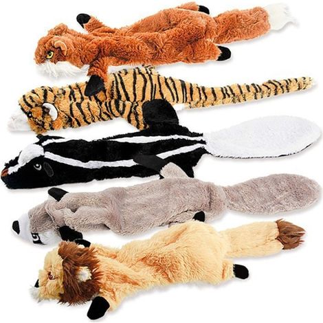 Este conjunto de 5 juguetes de peluche emite sonidos y es perfecto para que las mascotas jueguen con ellos, los atrapen o los cachorros los muerdan.