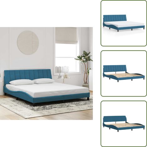 Cuscino testiera - vidaXL Giroletto senza Materasso Hanko Blu 180x200 cm in Velluto - Letto in velluto