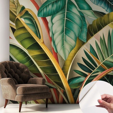 Tapete Selbstklebend - abwaschbar - trendige Wanddeko - elegant Fototapete Exotische Blätter 250x250 cm (1/5)