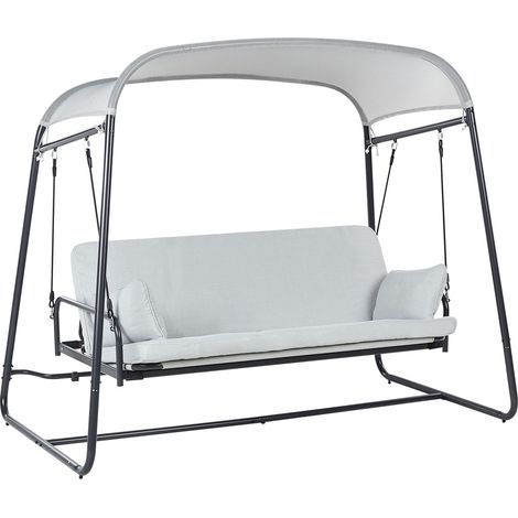 Balançoire de Jardin Moderne Siège en Maille en Polyester Cadre en Acier Gris Clair Marsciano