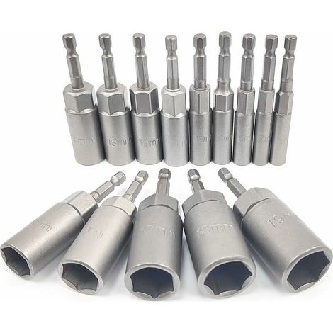 14 Pièces Douille Visseuse Approfondir, 6-19mm Adaptateur Hexagonal, Profondeur D'usinage 34mm, Hexagonal Pour Tournevis à écrou de pour Perceuse à Main, Douille Visseuse a choc, Clé à Douille (14) (1/5)