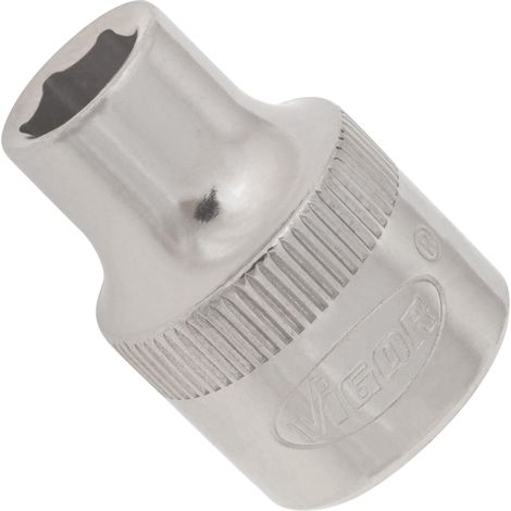VIGOR Innenvierkant Antrieb 10 = 3/8 Zoll Steckschlüssel-Einsatz Außensechskant-Profil V2277N ∙ Vierkant hohl 10 mm (3/8 Zoll) ∙ Außen-Sechskant Profil ∙ 7 ∙ Gesamtlänge: 28 mm (1/2)