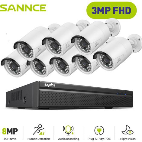 SANNCE Außenbereich Überwachungskamera Set,8CH NVR mit 3MP 8 IP PoE Sicherheitskamera,Nachtsicht Überwachungskamera (1/5)
