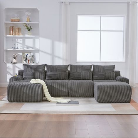 Sofa 4-Sitzer modular mit Cupholder Cord Dunkelgrau OKMYHOME (1/5)