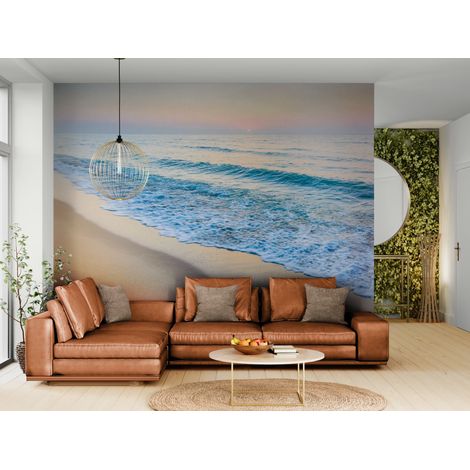 Papier peint plage – Vagues turquoise sable clair coucher soleil - 150 x 250 cm (1/2)