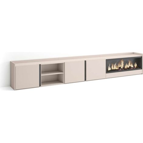 Mueble TV Benadalid-02 de 315x50x35 cm con chimenea eléctrica XXL, color beige (1/4)