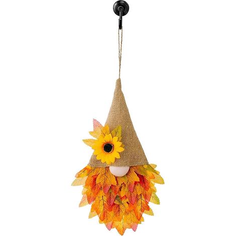 Couronne d'automne lumineuse avec figurines de gnomes, guirlande lumineuse LED, couronne de fleurs artificielles colorées pour porte d'entrée et fenêtre, pour portes, maison (1/5)