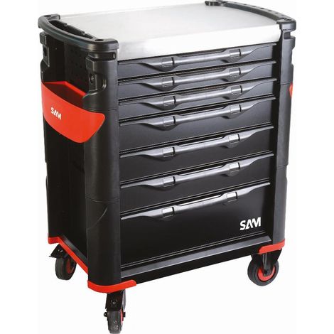 Großraumwagen 7 Schubladen SAM OUTILLAGE schwarz Edelstahlplatte - 417HK