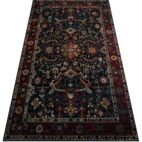 Alfombra de lana POLONIA VERANO Ornamento, marco azul oscuro blue 200x300 cm