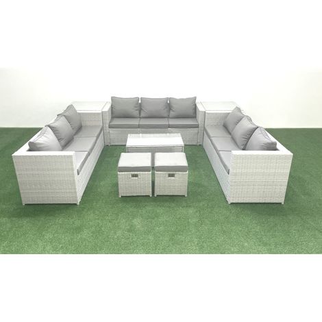 Fimous Ensemble de meubles de jardin en rotin 11 places avec Canapé de jardin Table basse 2 Petit pouf 2 Tables d'appoint Gris clair mixte (1/5)