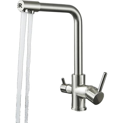 Grifo con filtro de agua, control de doble temperatura, rotación de 360 grados, níquel cepillado. (1/2)