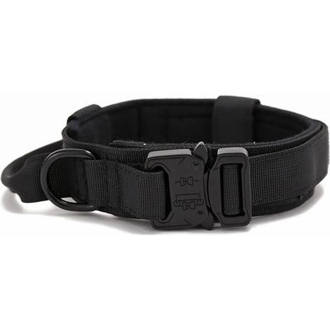 Collar táctico para perros medianos, collar resistente con asa y metal, negro, talla M