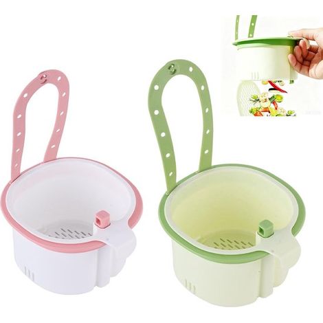 Paniers d'égouttage - Lot de 2 - Paniers d'égouttage muraux pour cuisine - Type à pression - Filtre à déchets, adaptés à un usage quotidien en cuisine (Rose + Vert) (1/5)