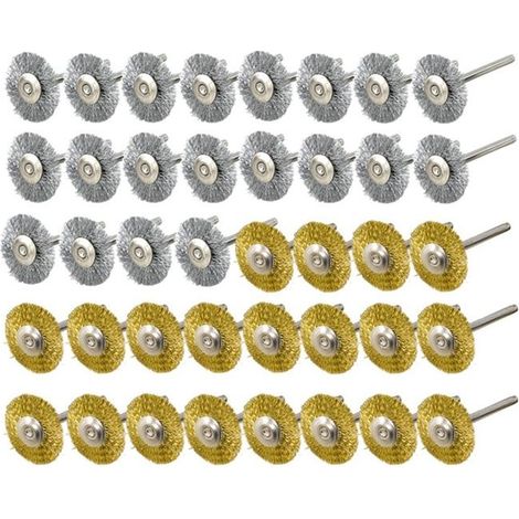 Mini Brosse Métallique - Dremel - Ensemble de 40 Pièces - Laiton et Acier - Tige de 3 mm - Outil de Polissage (1/4)