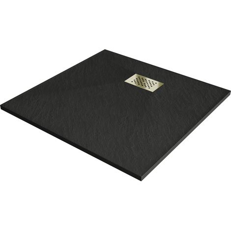 Mexen Hugo plato de ducha cuadrado SMC 80 x 80 cm, negro, cubierta dorada - 42708080-G (1/5)