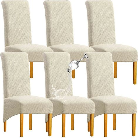 Große Stuhlhussen für Esszimmerstühle, waschbare Stretch-Jacquard-Schonbezüge für Hochlehner, 6er-Set XL-Stuhlbezüge für Esszimmerstühle, Beige thsinde 2er-Pack
