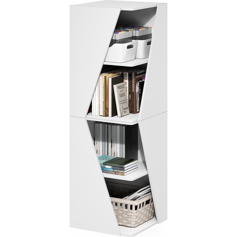 étagère pour Livres, bibliothèque empilable 2 en 1, étagère d’Angle à 4 Niveaux avec Tablette de présentation, pour Salon, Chambre, Bureau à Domicile, Blanc (1/5)