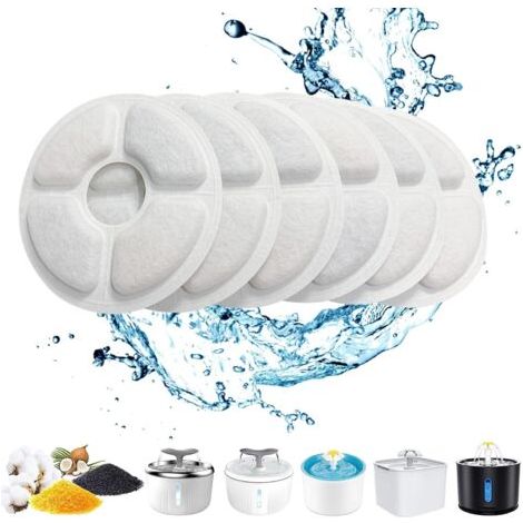 Filtre Fontaine eau Chat, Filtre de Fontaine Triple Action 6 PCS pour Remplacement de la Fontaine de Chat avec Résine échangeuse d'ions, Charbon Actif pour Fontaine à Eau 2-2.5L