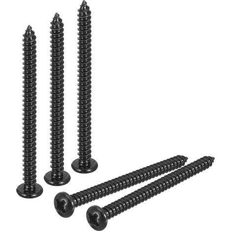 6 x 1-3/4" Phillips Poêle Tête Autotaraudeurs Vis Cruciforme, 100pcs - 304 Inox Acier Rond Tête Bois Vis Plein Filetage Vis à Bois Torx (Noir) (1/5)
