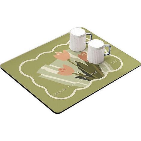 Tapis égouttoir de cuisine 30 x 40 cm, ultra-absorbant, motif tulipe/vert (1/2)