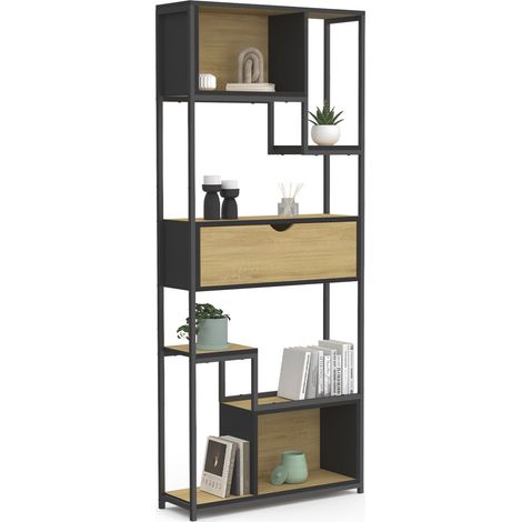 Bücherregal 6 Ebenen asymmetrisch DETROIT mit Schublade Industriedesign 161 cm (1/5)