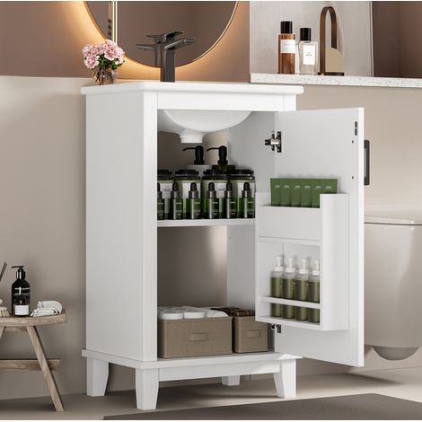 Waschbeckenunterschrank mit Keramikwaschbecken, MDF Weiß, freistehend, 51x34x83 cm (1/5)