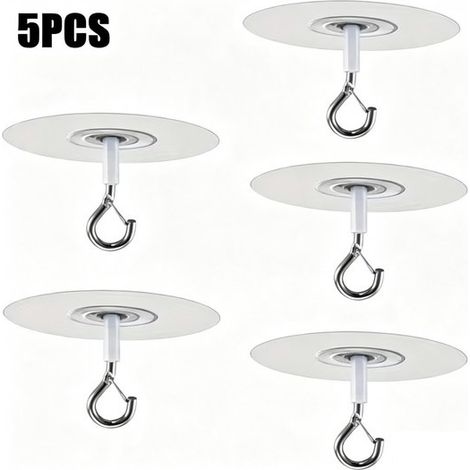 Set di 5 ganci da soffitto senza chiodi - Ganci autoadesivi per soffitto - Adatti per appendere piante, campanelli a vento, decorazioni e riporre oggetti - Bianco (1/5)
