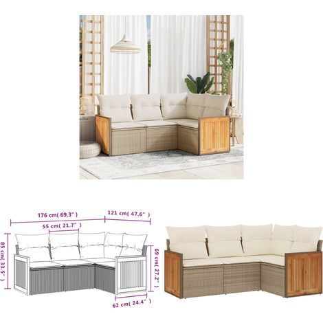 Salon de jardin avec coussins 4 pcs beige résine tressée - Ensemble Salon De Jardin - Meuble Extérieur - Résine Tressée - Rotin Synthétique - Mobilier De Jardin - Home & Living (1/3)