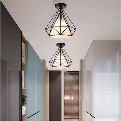 Lot de 2 Plafonnier Industrielle Vintage - Diamant Cage - Métal 25CM (1/4)