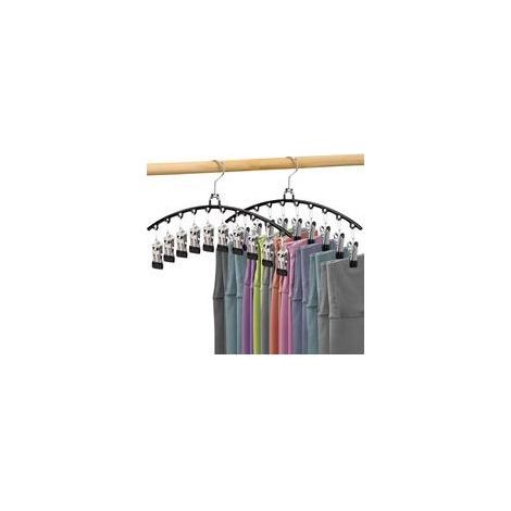 Pièces Cintre Pantalon, Cintres Porte-Pantalons avec Pinces Métal, Ceintres Gain de Place pour Shorts Jupes Leggings, Rangement Organisateur Armoire, Résistants et Réglables (Noir) 37cm (1/5)