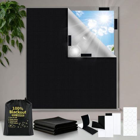 Store Occultant sans Percage, 300x145cm Store Occultant Fenetre, 100% Opaque Stores Enrouleur pour Fenêtre de Toit Fenêtre Porte Coupe Libre, Store Occultant Tissu Isolation pour 8 Paires Adhésifs (1/5)