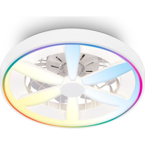 Briloner Plafonnier ventilateur télécommande Ø48cm rond 48,5W 6400lm 2700K-6500K blanc chaud à blanc lumière du jour RGBIC moteur DC blanc - Plafonnier chambre couloir