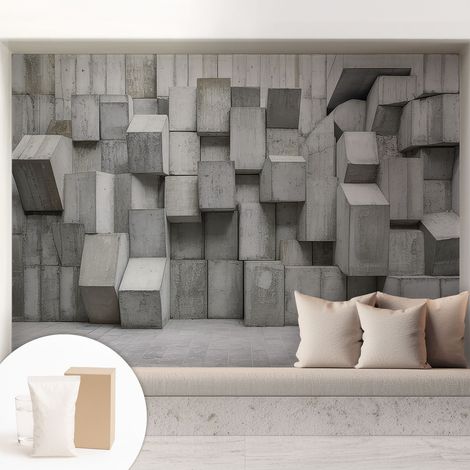 Newroom Tapete Dekorative Vliestapete mit Kleber Modern für Wohnzimmer Schlafzimmer Betonblöcke 208x146 cm (1/5)