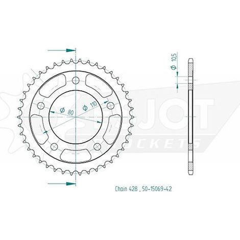 Couronne Acier compatible avec la marque Kymco - 428 - 42 Dents - Made in Germany
