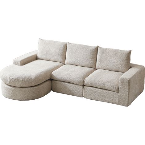 Sofá modular en L de chenilla beige MODENUIT (1/5)
