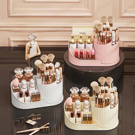 TRADE SHOP - Organizzatore Per Trucco Cosmetici Rotante Con Portapennelli Multiscomparto Compatto -