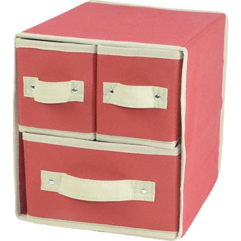 Cassettiera organizzatore box in tnt 3 cassetti ciliegio 25 x 25 x 21 cm (1/2)