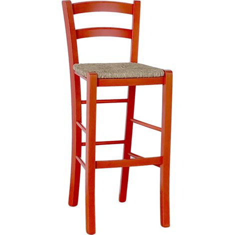 Hoher Hocker aus orangefarbenem Holz, H 73 cm, rustikaler Stil für Zuhause und Bar