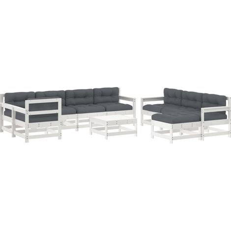 Maison Exclusive - Set Divani da Giardino 10 pz con Cuscini Legno Massello Bianco
