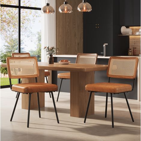 4er-Set Esszimmerstühle aus PU-Kunstleder und PE-Rattan, braun, Metallbeine HAVRYA (1/5)