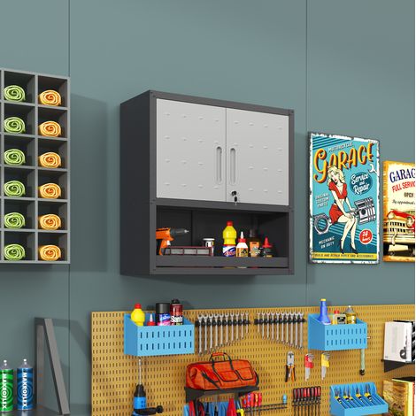 Armoire murale à outils 75x77x30 cm en métal gris, avec rangement pour garage FloraGrace (1/5)