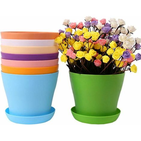 Jardinières en plastique Jardinières d'intérieur, 8 pièces avec jardinières soucoupes pour bureau de jardin Toutes les plantes d'intérieur(108.5cm) (1/5)