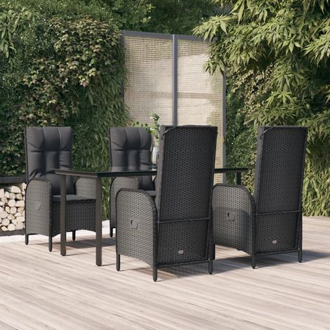 Ensemble de Jardin 5 Pièces Noir  Table 160x80 cm avec 4 Chaises inclinables en Résine Tressée et Coussins (1/5)