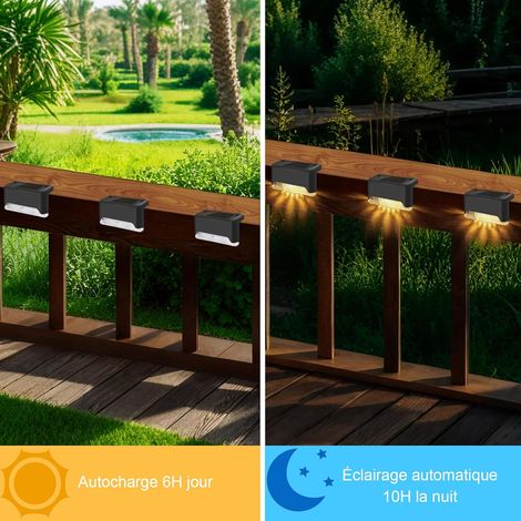 Hqynss Lot de 12 Lampes Solaires Extérieures - Lampes Solaires d'Escalier - Étanche IP65 - LED Extérieures pour Marches, Clôture, Cour, Terrasse, Jardin, Piscine et Allée (Noir, Blanc Chaud) (1/4)