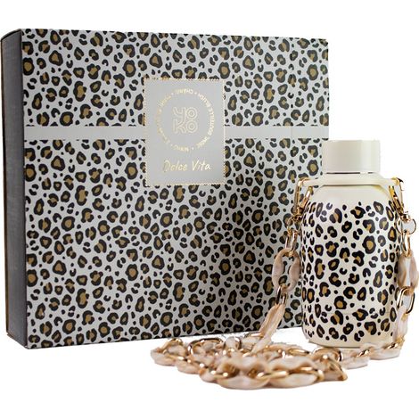 Yoko - Coffret bouteille isotherme blush léopard 35 cl avec chaine