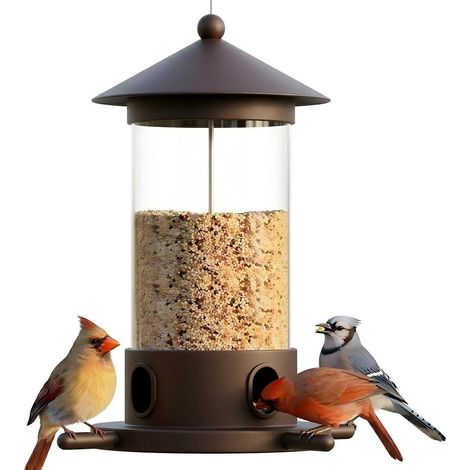 Mangeoire pour oiseaux en métal à suspendre, capacité 1,4kg, bronze, avec trous de drainage