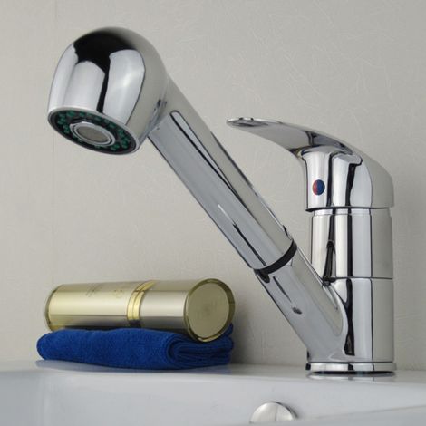 Robinet Cuisine Douchette, Mitigeur Cuisine avec Douchette Extractible 2 Jets Robinet Froid et Chaud Disponible, Chromé, Argent (1/5)