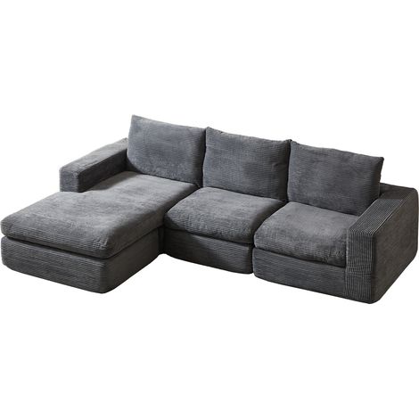 ELVMI Ecksofa mit Liegefunktion 4 Module mit Nackenkissen, aus Cord, Dunkelgrau (1/5)